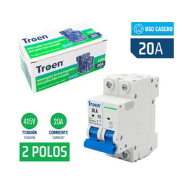  Interruptor termomagnético tipo europeo - breaker - 20 A 2 polos (TR-C65-20A-2P)