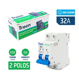 Interruptor termomagnético tipo europeo - breaker - 32 A 2 polos (TR-C65-32A-2P)