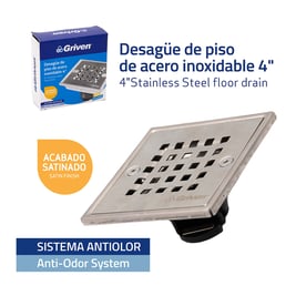 Desagüe cuadrado - tragante - de acero inoxidable para drenaje en de piso 4" (A367-SD-10D)  