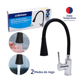 Grifo - llave o pila - monomando cuello de ganso flexible negro para fregadero (A367-SH700B-BK)