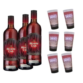 Oferta especial: 3 botellas de Havana Club Cuban Smoky + juego de vasos