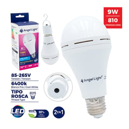   Bombillo Led  recargable de luz blanca 9 W (A105-A70-9W-E)