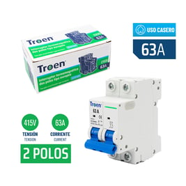 Interruptor Termomagnético Tipo Europeo - Breaker - 63 A / 2 Polos (TR-C65-63A-2P)