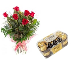 Ramo de 6 rosas + Estuche de Bombones Ferrero Rocher