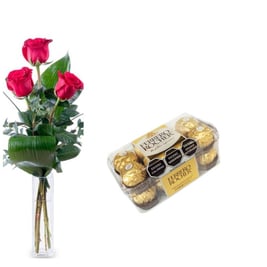 Ramo de 3 rosas + Estuche de Bombones Ferrero Rocher