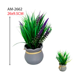 Planta con flores decorativas artificiales con base adorno de mesa (AM-2662)