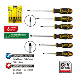 Juego de 6 destornilladores - atornilladores - con punta magnetizada (CV-SDSET-6PCS)